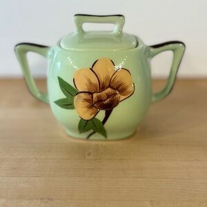 Vintage Green and Cream Sugar Dish‎ by Weil Ware